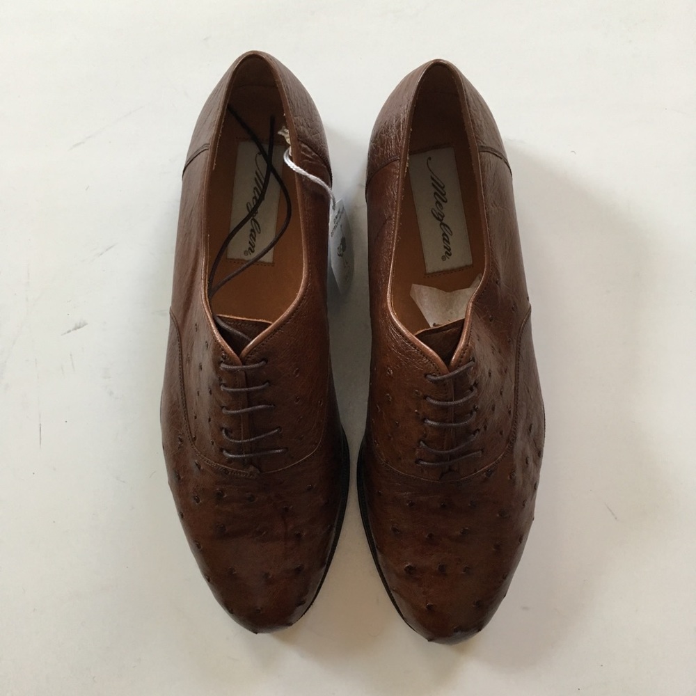 Mezlan mens shoes genuine full ostrich leather 10.5m brown lace up made in Spain
